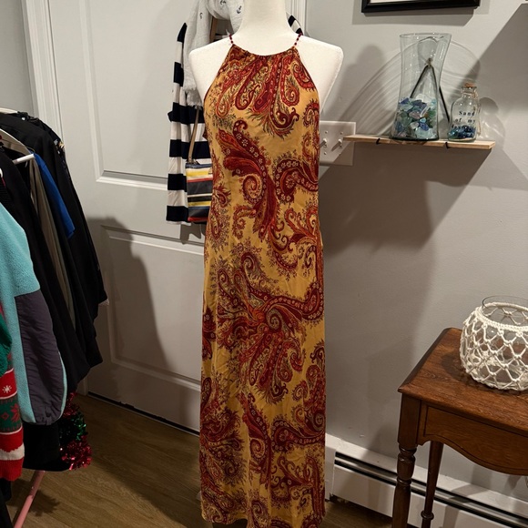 Silk  Halter Maxi Dress with beading on neckline - Picture 10 of 15